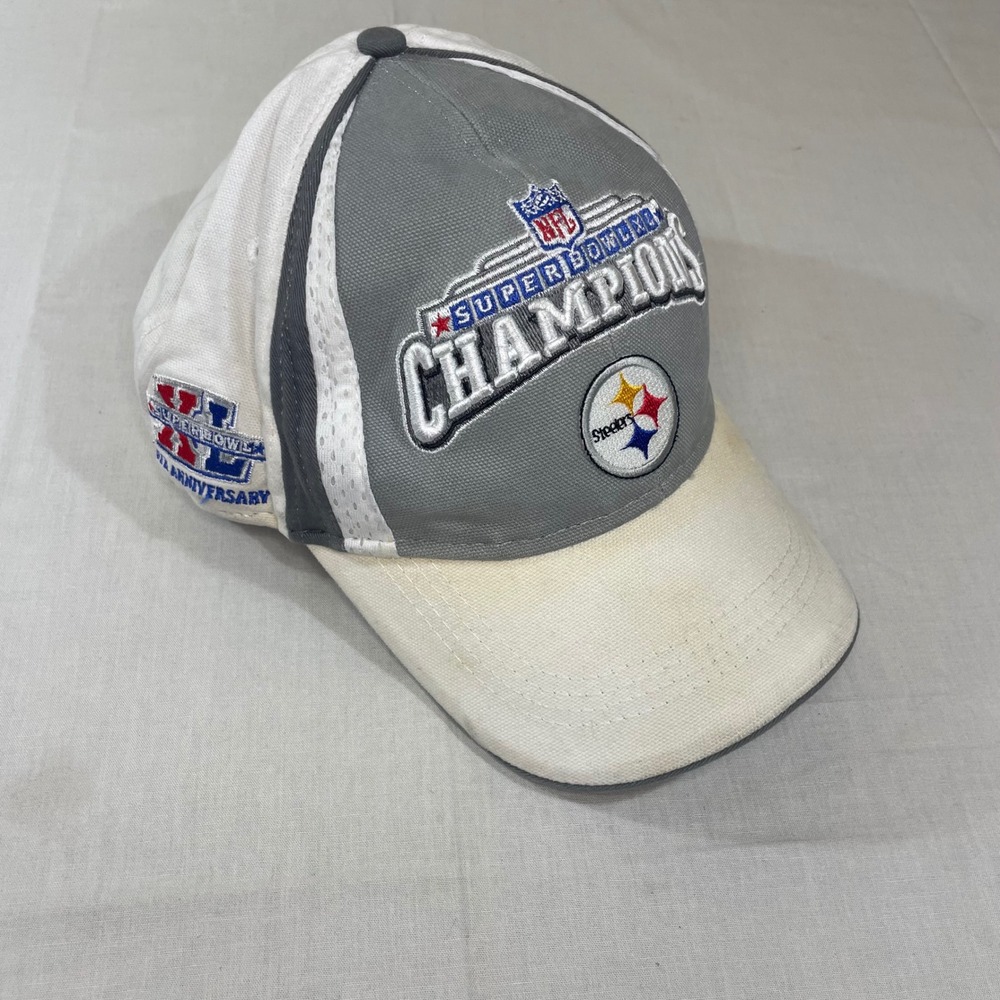 Reebok Pittsburgh Steelers Super Bowl XL Champions Hat Adjustable White Grey